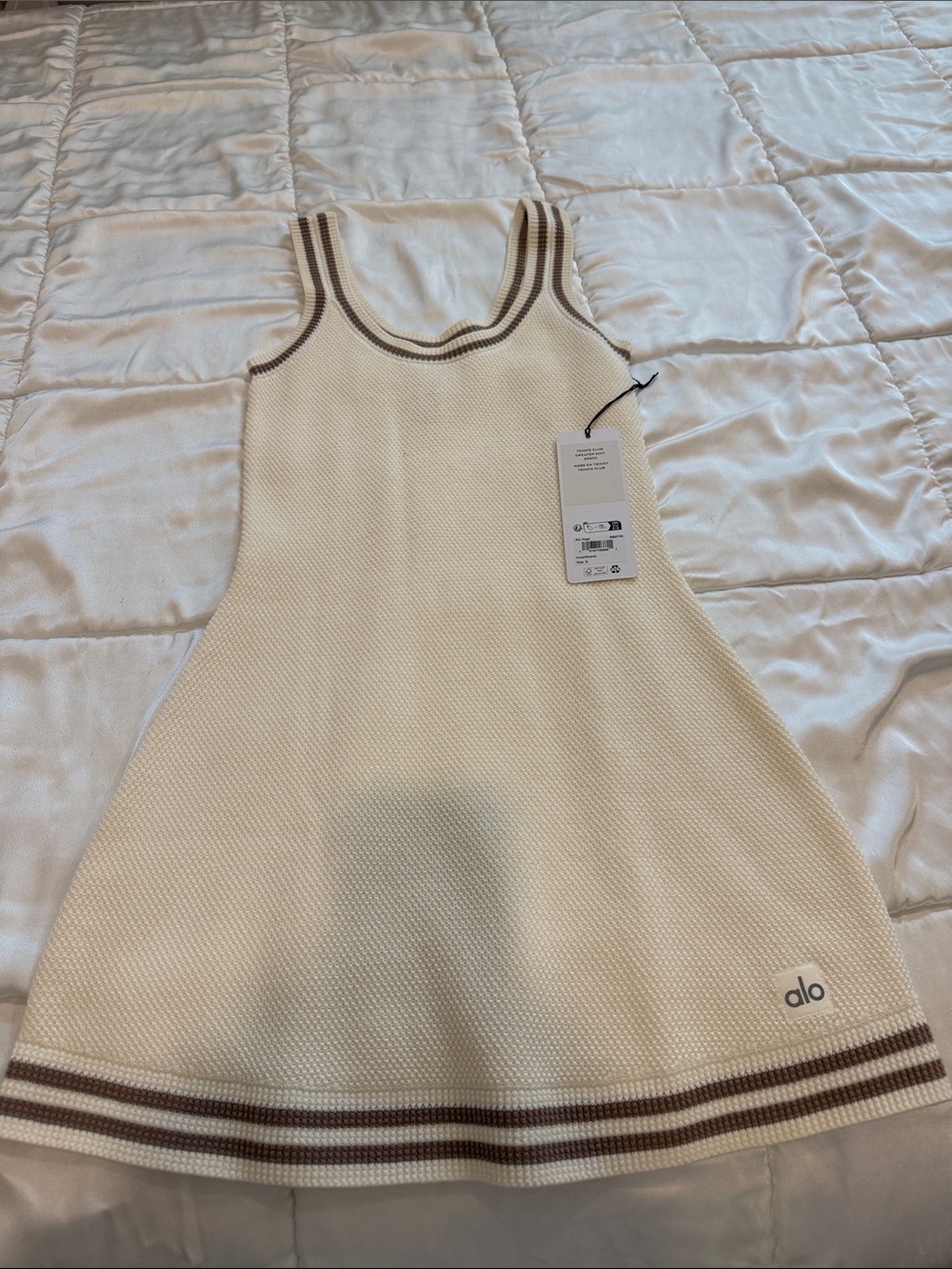 ALO Yoga Cream Mini Dress with Brown Trim